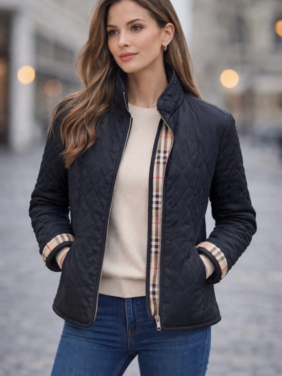 Burberry Jackets & Blazers - Burberry Black Quilted Jacket with Signature Check Trim. Woman’s small